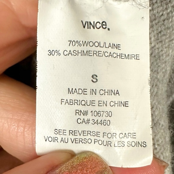 Vince Color Block Wool Cashmere Bateau Sweater Small Oversized Boxy Grey Cream - Picture 11 of 14